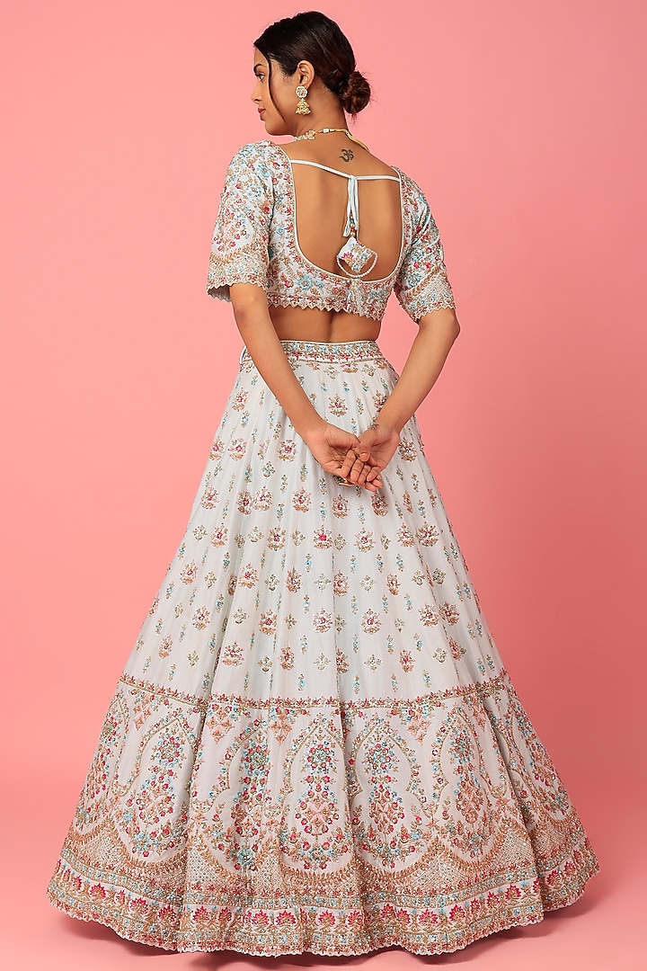 White Raw Silk Embroidered Wedding Lehenga Set by Angad Singh at Pernia's Pop Up Shop