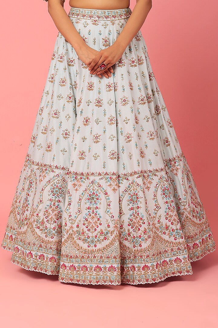 White Raw Silk Embroidered Wedding Lehenga Set by Angad Singh at Pernia's Pop Up Shop