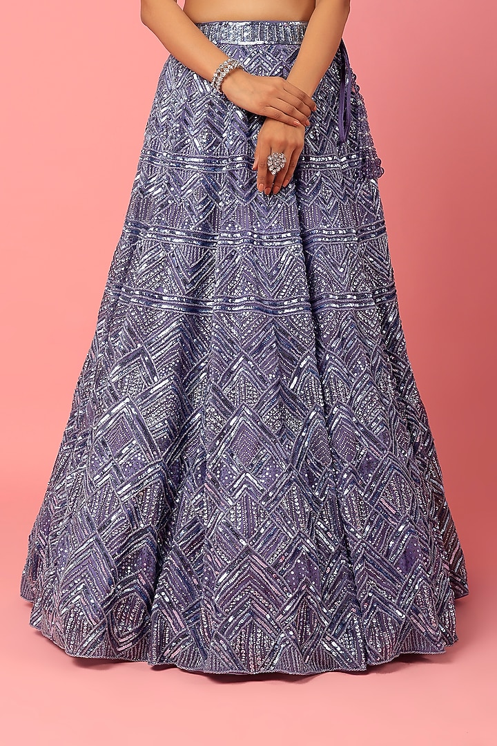 Mauve Raw Silk Embroidered Bridal Lehenga Set by Angad Singh at Pernia's Pop Up Shop