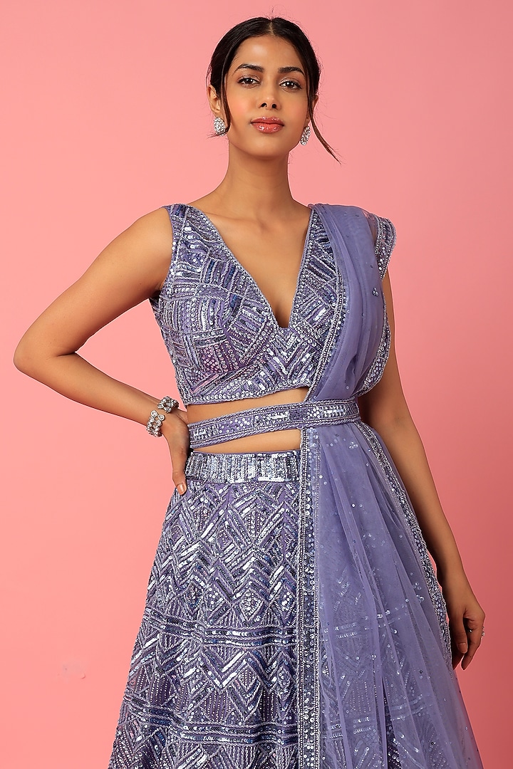 Mauve Raw Silk Embroidered Bridal Lehenga Set by Angad Singh at Pernia's Pop Up Shop