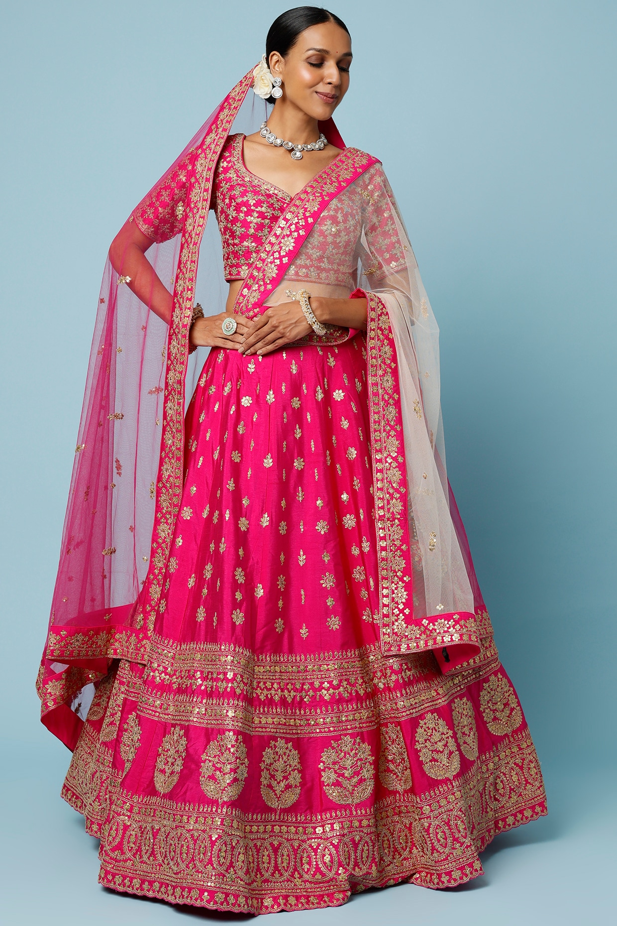 Buy Indian Beauty - Women's Embroidered Beautiful Design Silk Lehenga choli  Set (Rani Pink) at Amazon.in