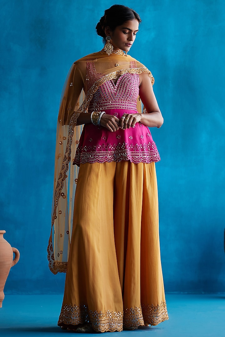 Mustard Silk Sharara Set by Angad Singh at Pernia's Pop Up Shop