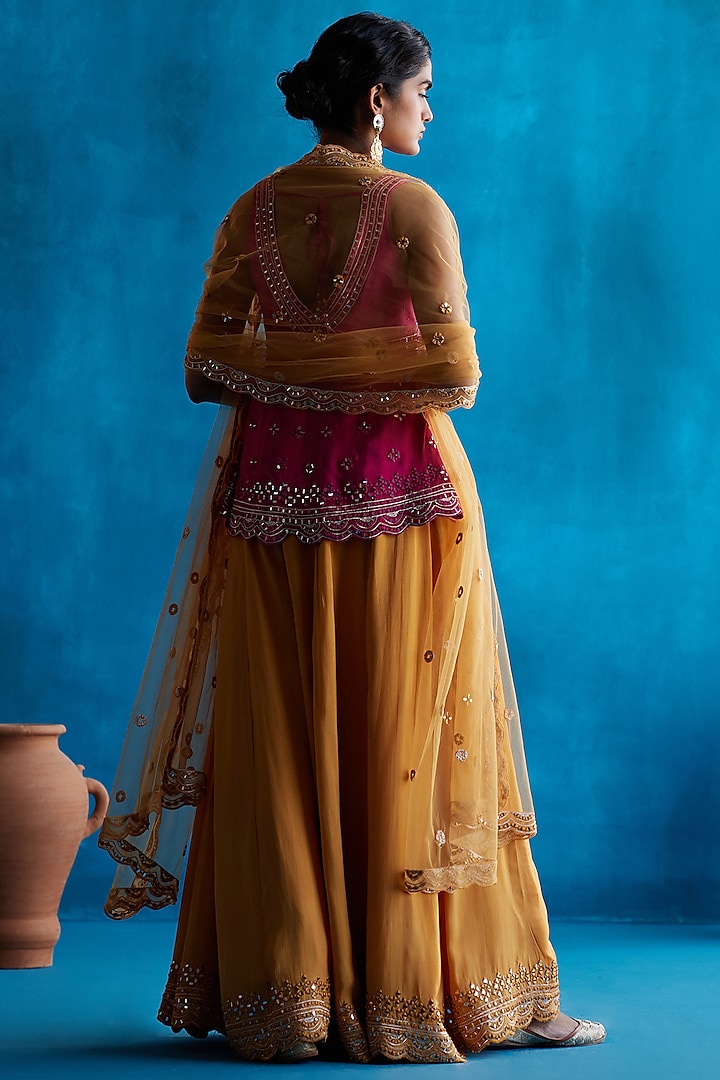 Mustard Silk Wedding Sharara Set by Angad Singh at Pernia's Pop Up Shop