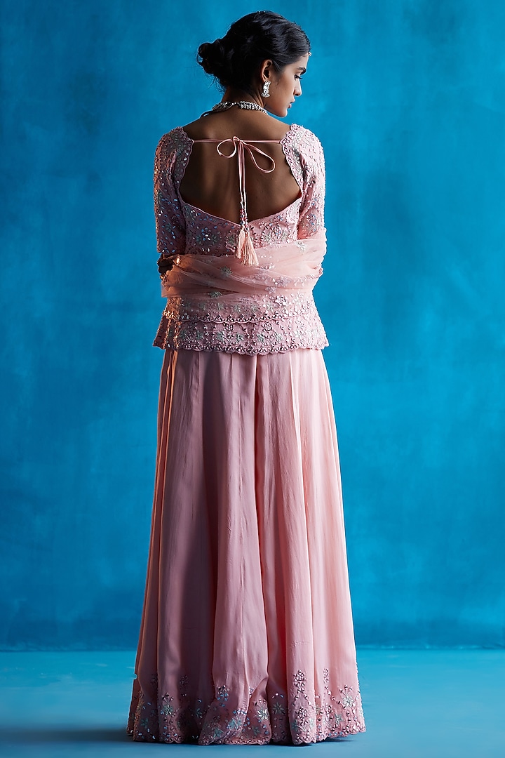 Peach Embroidered Wedding Sharara Set by Angad Singh at Pernia's Pop Up Shop