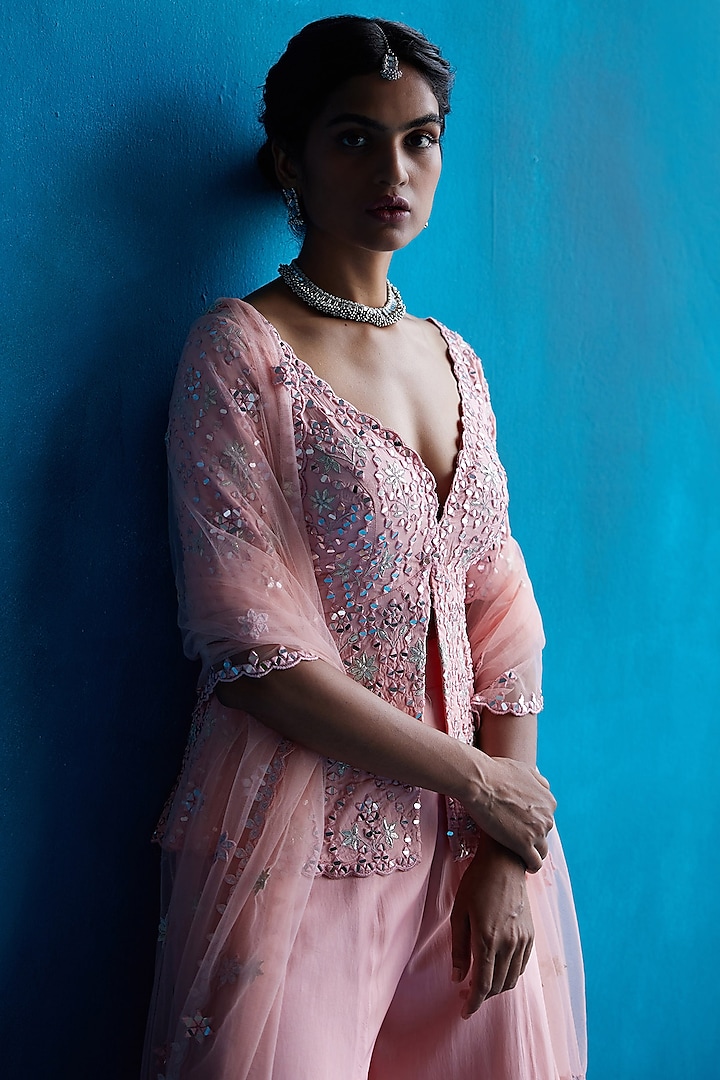 Peach Embroidered Wedding Sharara Set by Angad Singh at Pernia's Pop Up Shop