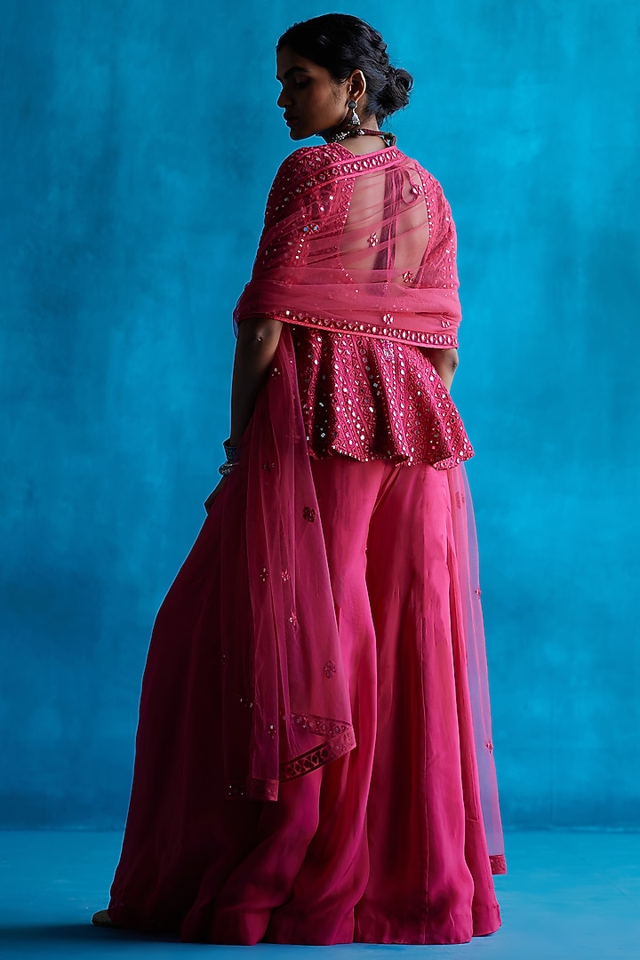 Coral Organza Wedding Sharara Set by Angad Singh at Pernia's Pop Up Shop