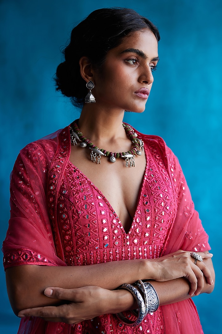 Coral Organza Wedding Sharara Set by Angad Singh at Pernia's Pop Up Shop