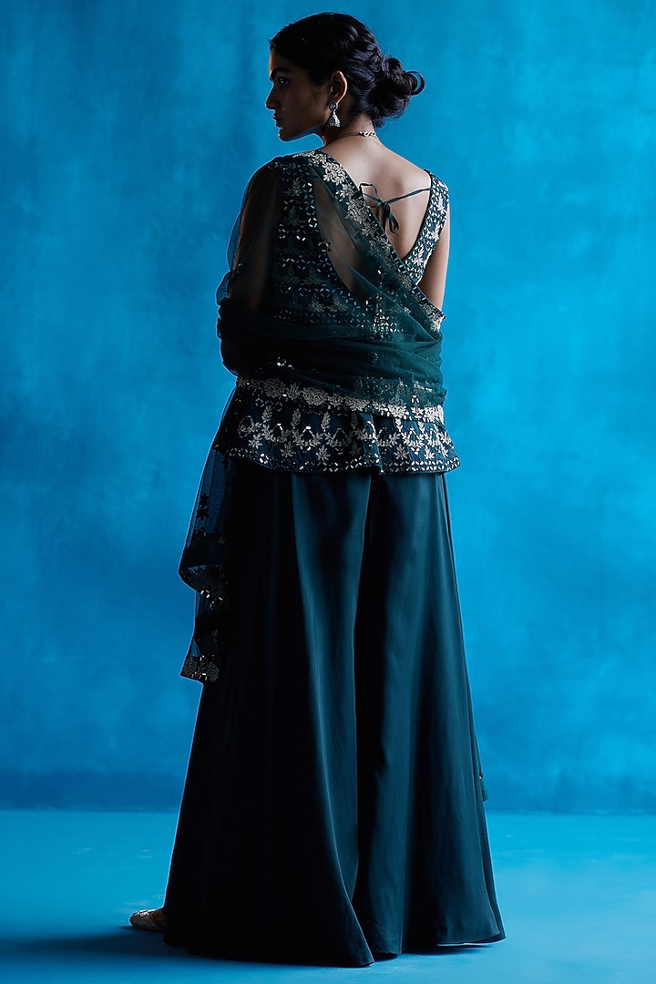 Emerald Green Silk Wedding Sharara Set by Angad Singh at Pernia's Pop Up Shop