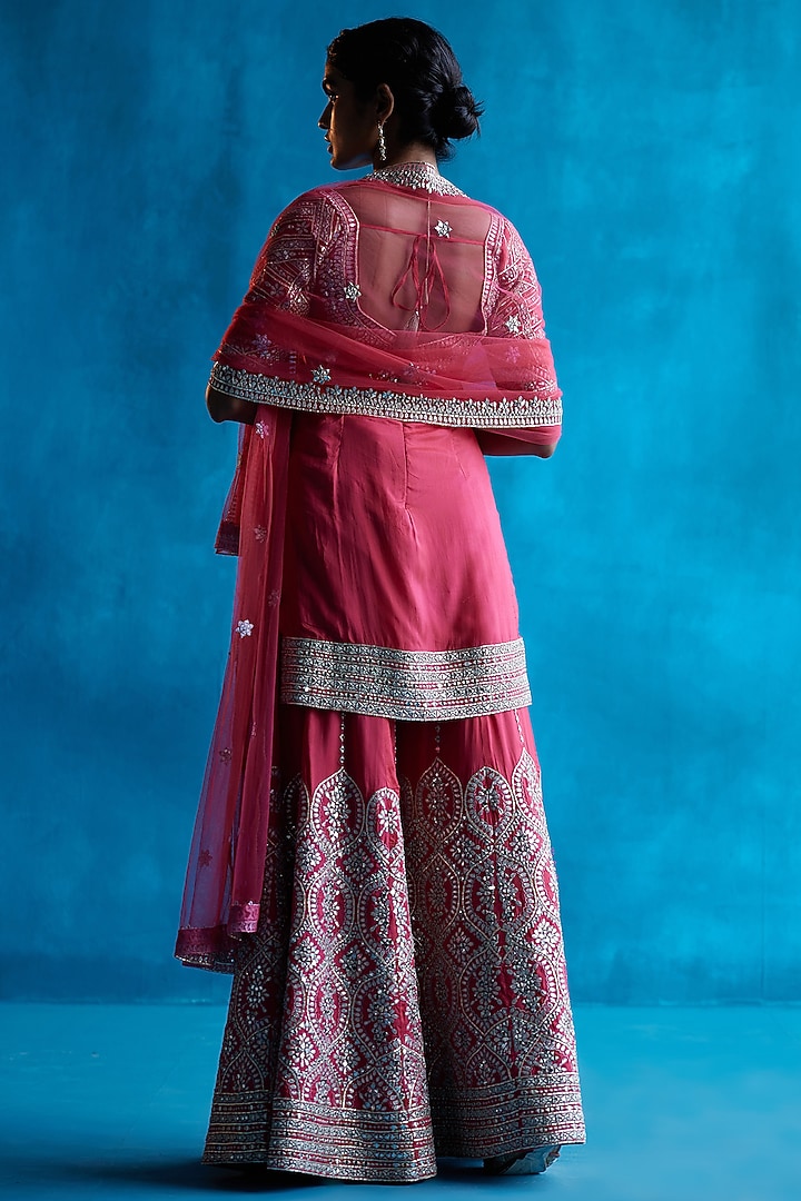 Coral Embroidered Bridal Sharara Set by Angad Singh at Pernia's Pop Up Shop