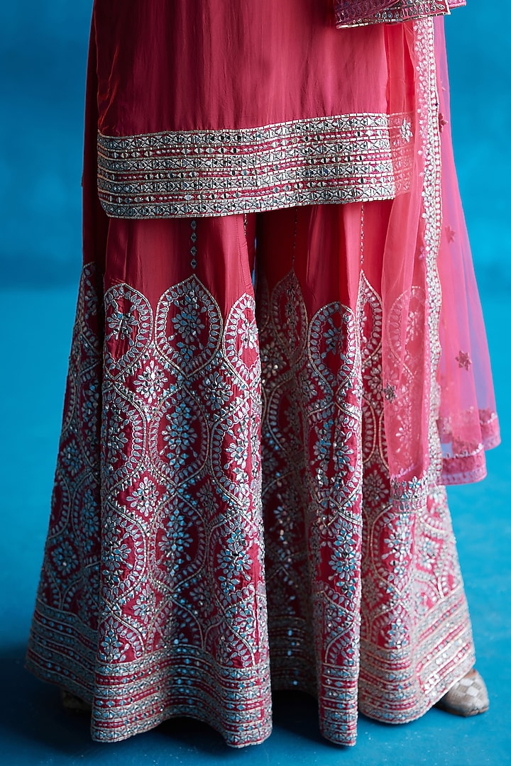 Coral Embroidered Bridal Sharara Set by Angad Singh at Pernia's Pop Up Shop