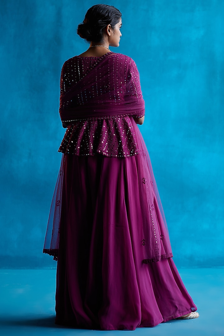 Plum Organza Wedding Sharara Set by Angad Singh at Pernia's Pop Up Shop