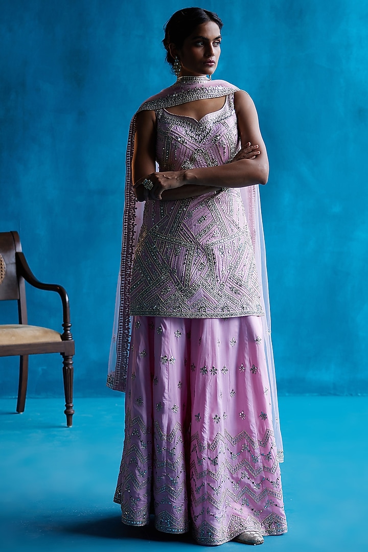 Pink Embroidered Sharara Set by Angad Singh