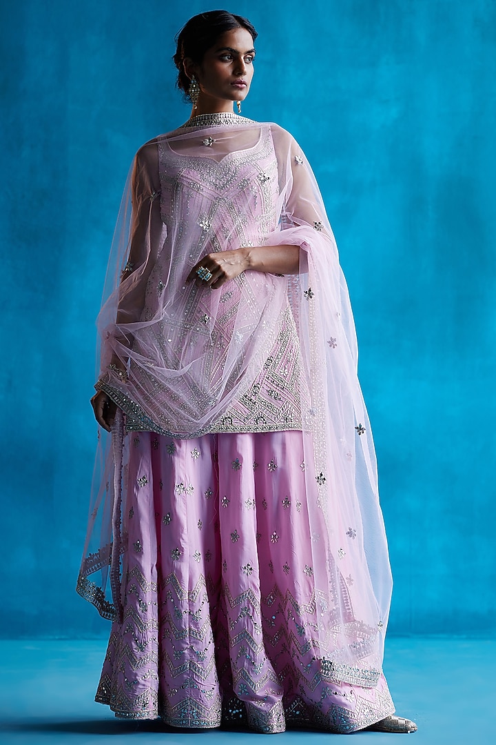 Pink Embroidered Wedding Sharara Set by Angad Singh at Pernia's Pop Up Shop