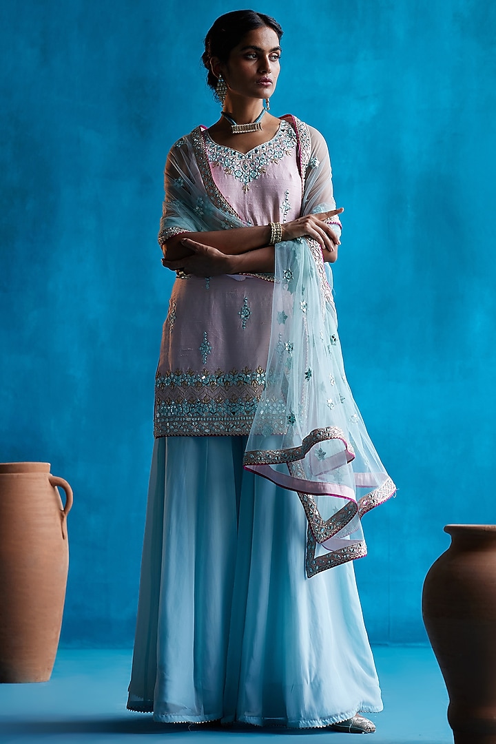 Ice Blue Organza Sharara Set by Angad Singh at Pernia's Pop Up Shop