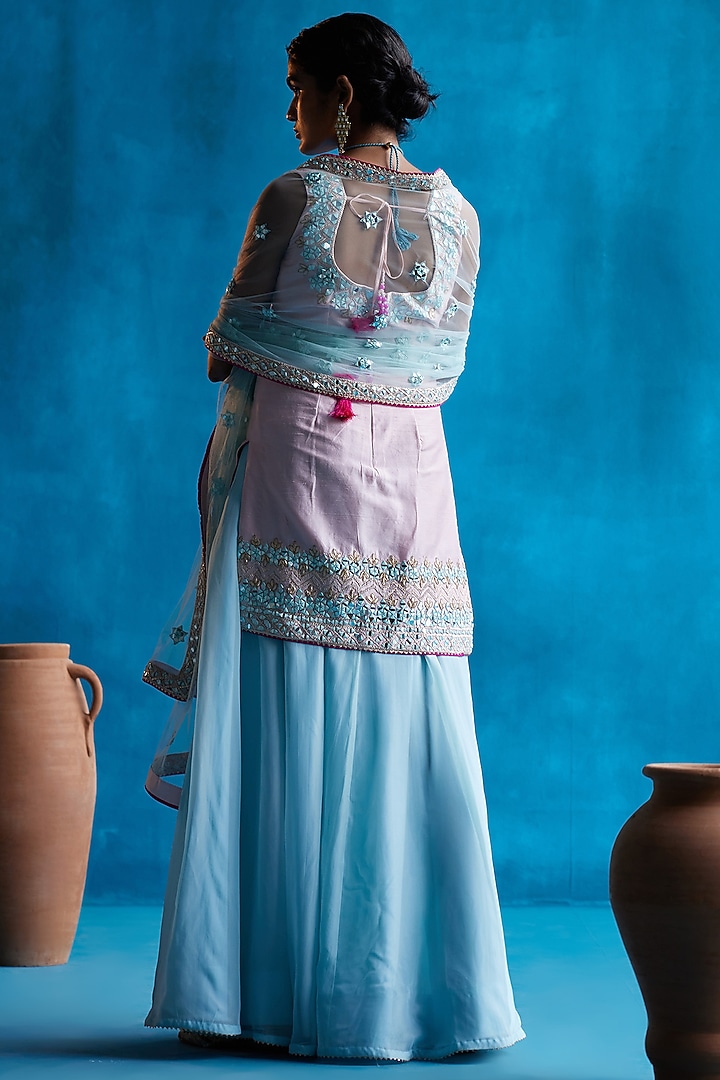 Ice Blue Organza Wedding Sharara Set by Angad Singh at Pernia's Pop Up Shop