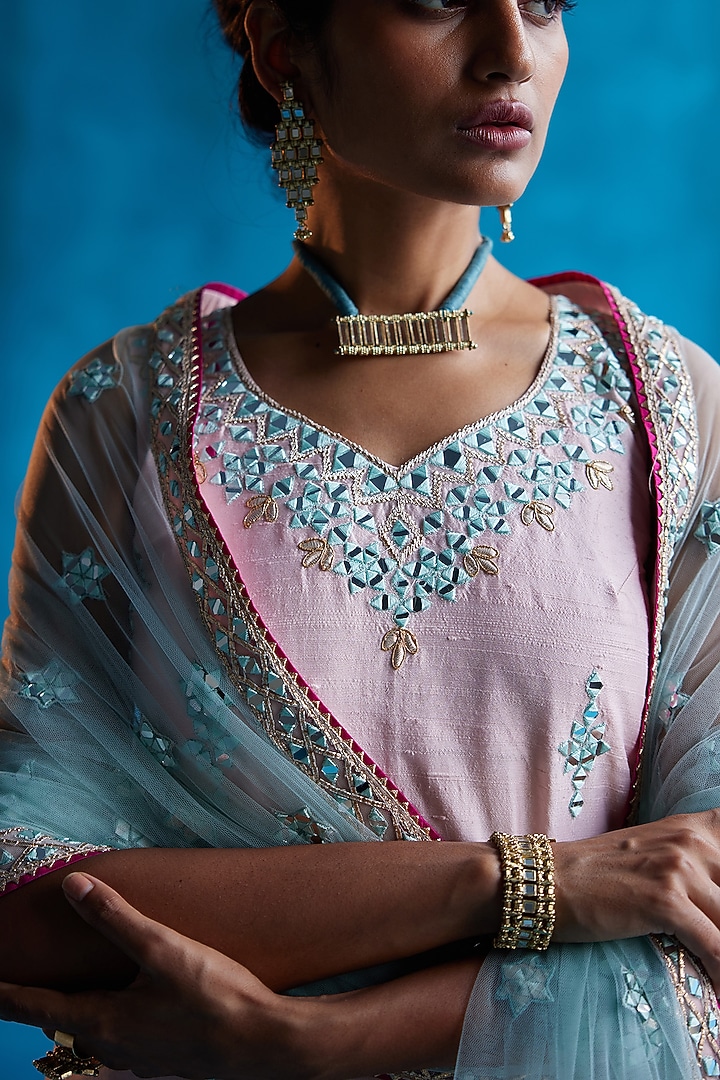 Ice Blue Organza Wedding Sharara Set by Angad Singh at Pernia's Pop Up Shop