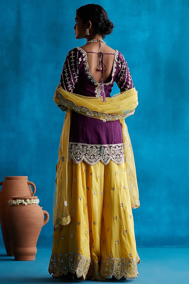Yellow Embroidered Wedding Sharara Set by Angad Singh at Pernia's Pop Up Shop