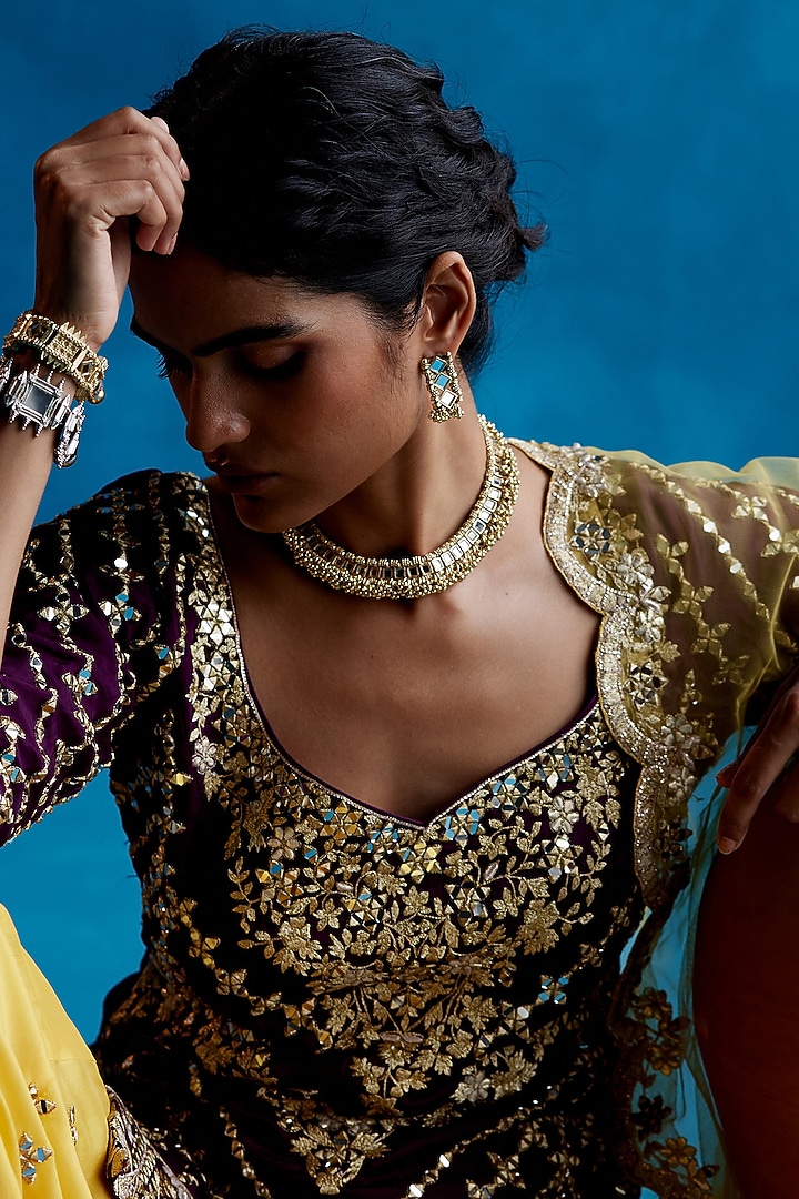Yellow Embroidered Wedding Sharara Set by Angad Singh at Pernia's Pop Up Shop