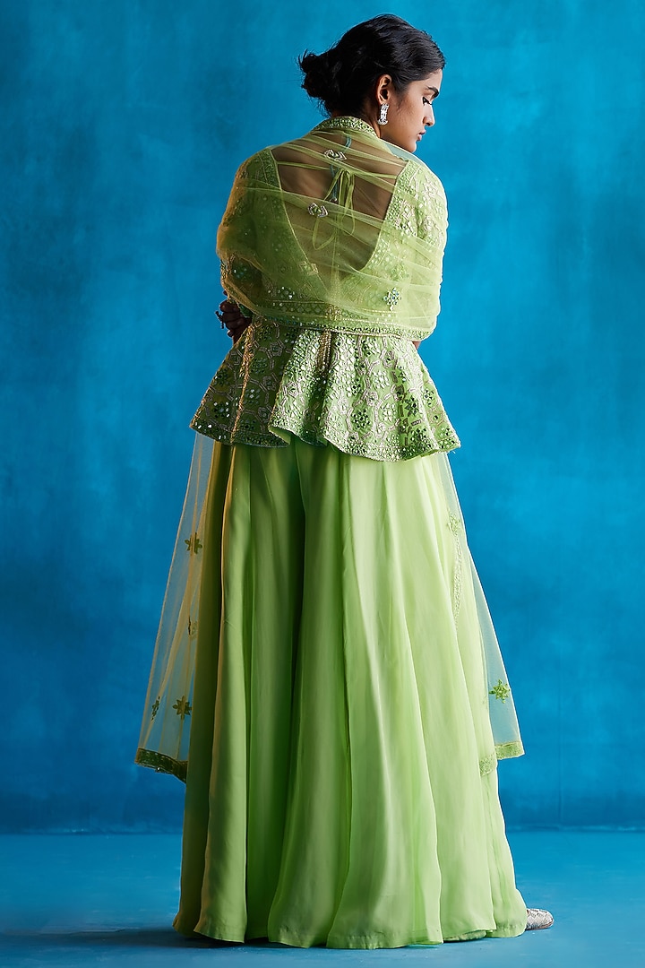 Lime Green Organza Wedding Sharara Set by Angad Singh at Pernia's Pop Up Shop