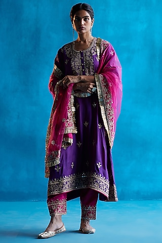 Purple Embroidered Kurta Set by Angad Singh