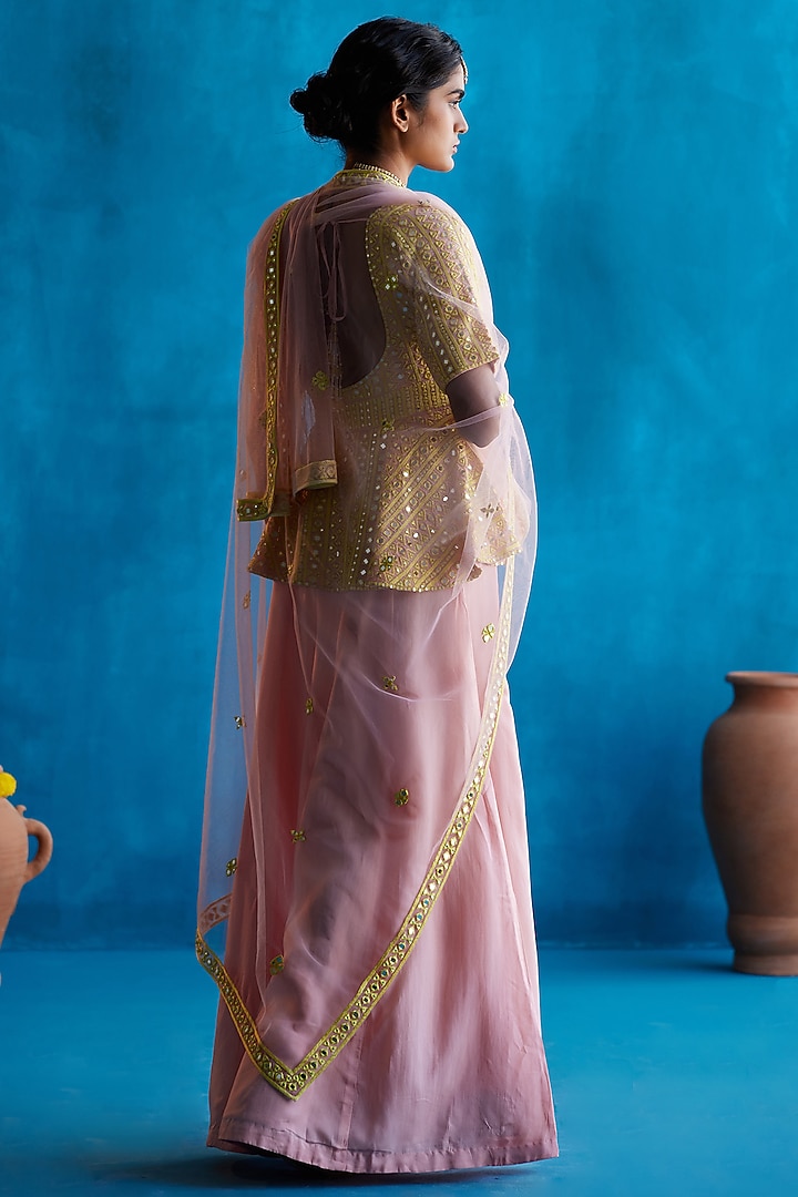 Peach Organza Wedding Sharara Set by Angad Singh at Pernia's Pop Up Shop