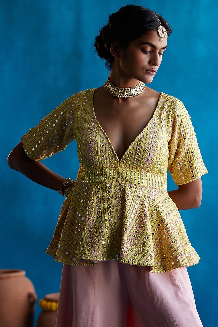Peach Organza Wedding Sharara Set by Angad Singh at Pernia's Pop Up Shop