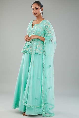 Firozi Organza Sharara Set by Angad Singh