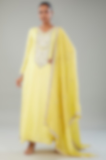 Yellow Silk Resham Embroidered Kurta Set by Angad Singh at Pernia's Pop Up Shop