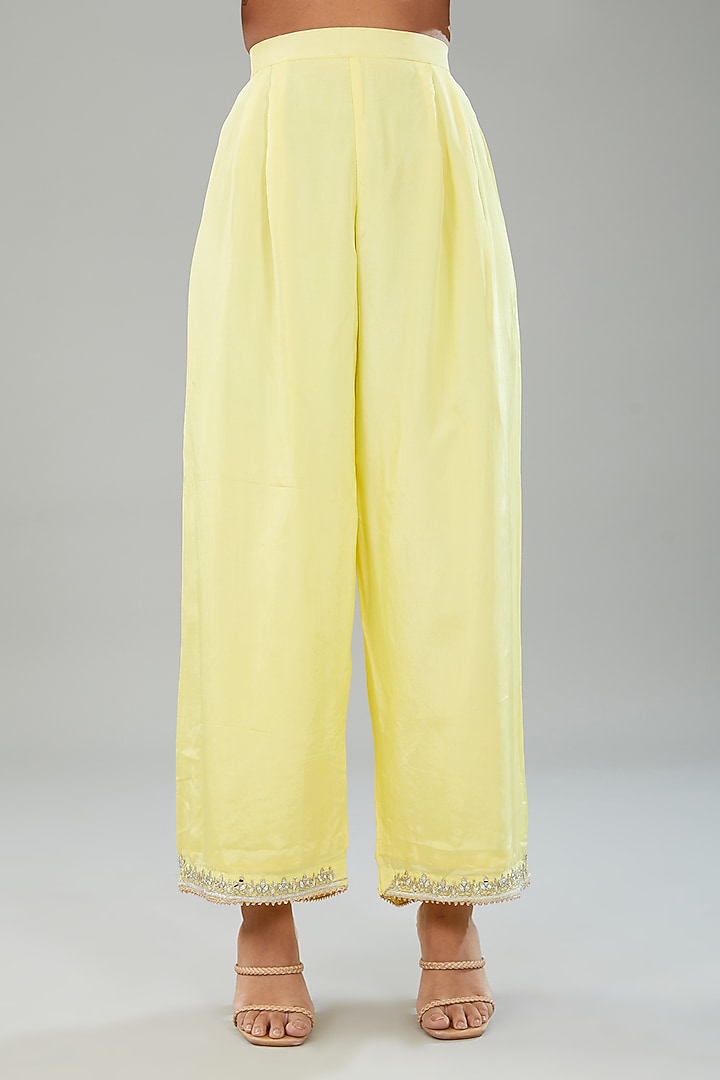 Yellow Silk Resham Embroidered Kurta Set by Angad Singh at Pernia's Pop Up Shop