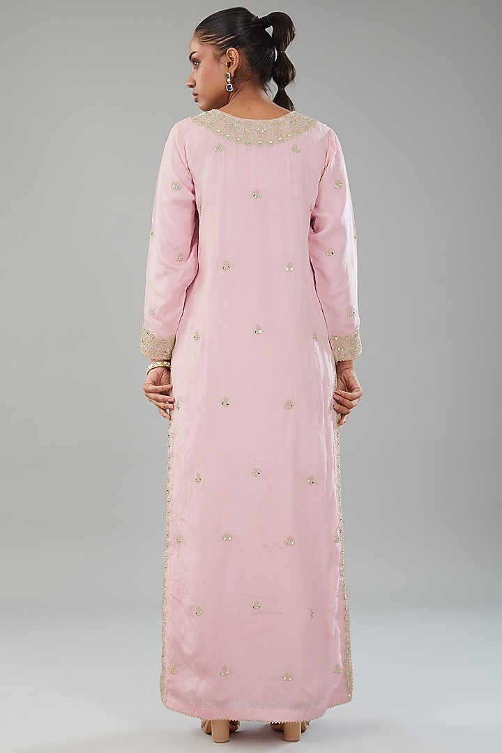 Blush Pink Silk Mirror Embroidered Kurta Set by Angad Singh at Pernia's Pop Up Shop
