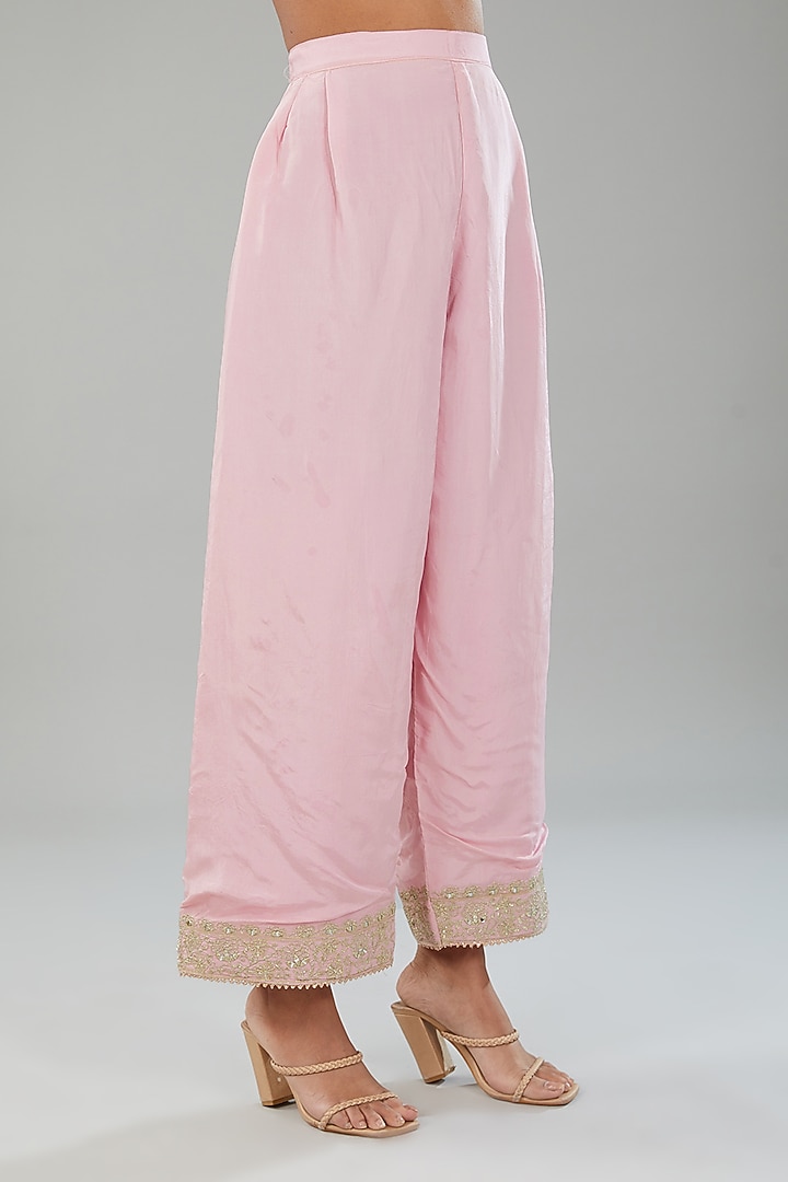 Blush Pink Silk Mirror Embroidered Kurta Set by Angad Singh at Pernia's Pop Up Shop
