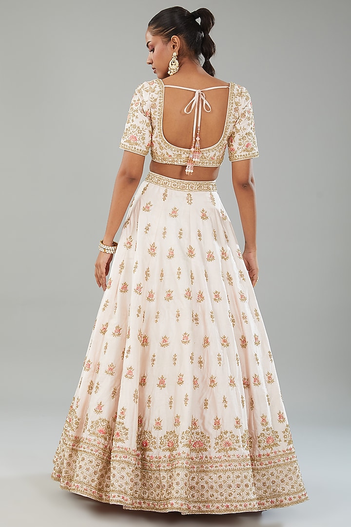 Blush Pink Raw Silk Thread Embroidered Wedding Lehenga Set by Angad Singh at Pernia's Pop Up Shop