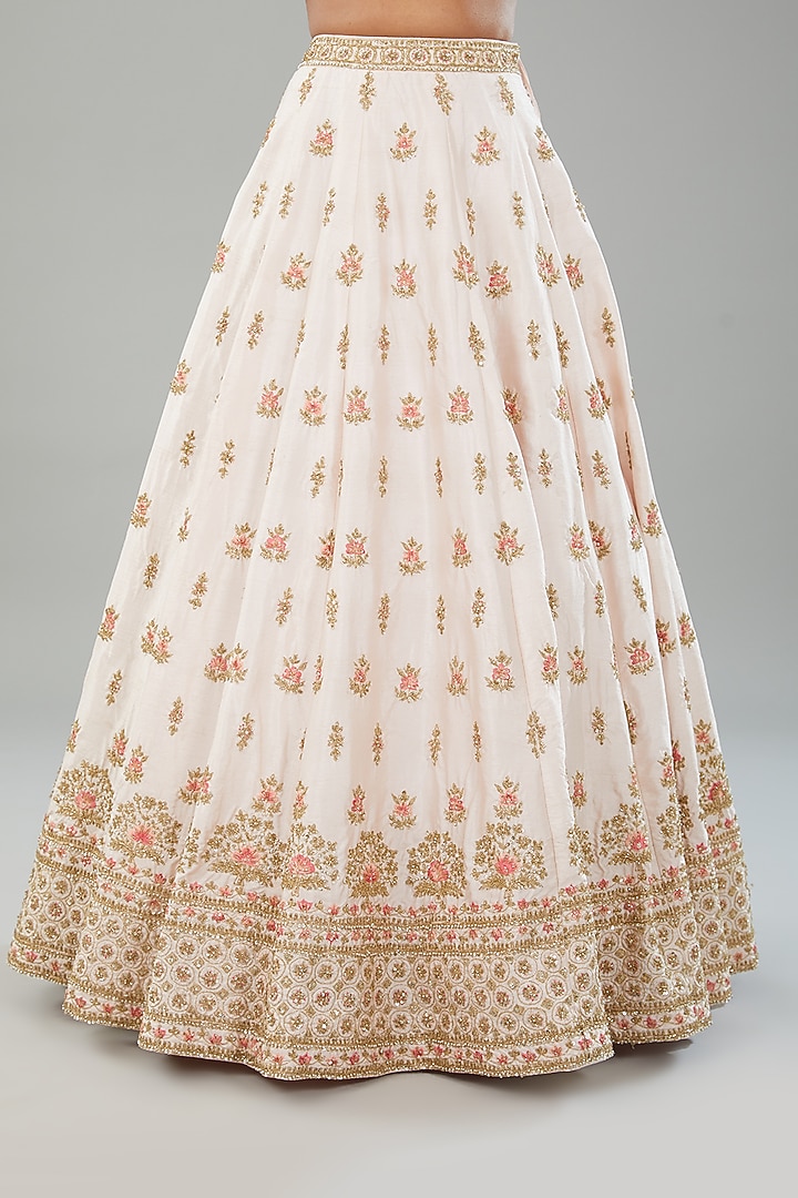 Blush Pink Raw Silk Thread Embroidered Wedding Lehenga Set by Angad Singh at Pernia's Pop Up Shop