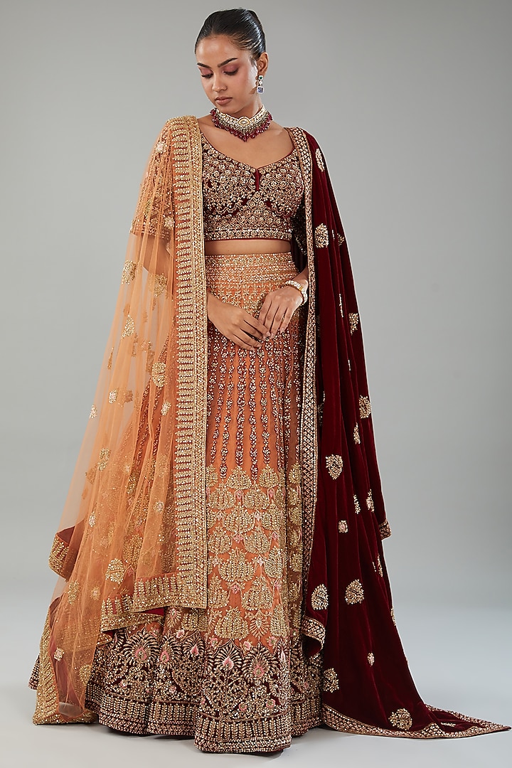 Mustard Organza Wedding Lehenga Set  by Angad Singh at Pernia's Pop Up Shop