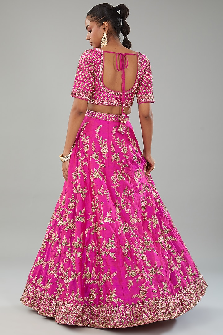 Rani Pink Organza Wedding Lehenga Set by Angad Singh at Pernia's Pop Up Shop