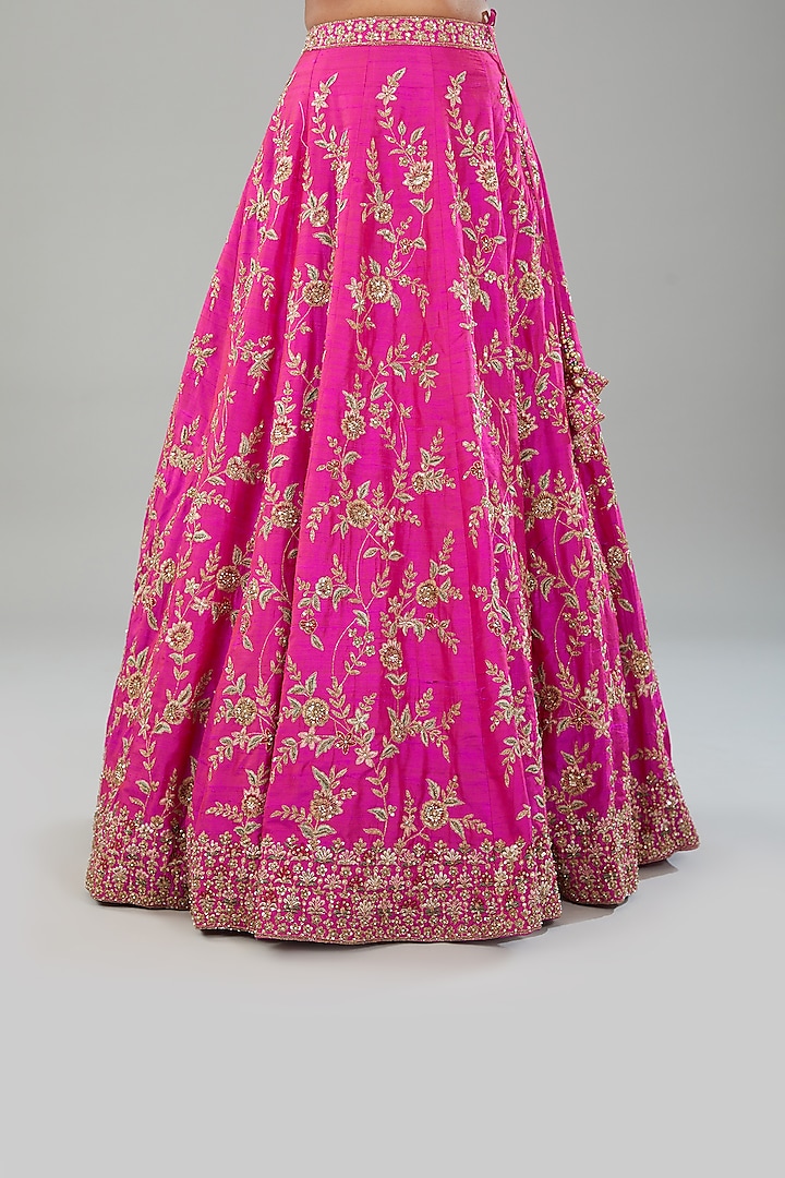 Rani Pink Organza Wedding Lehenga Set by Angad Singh at Pernia's Pop Up Shop