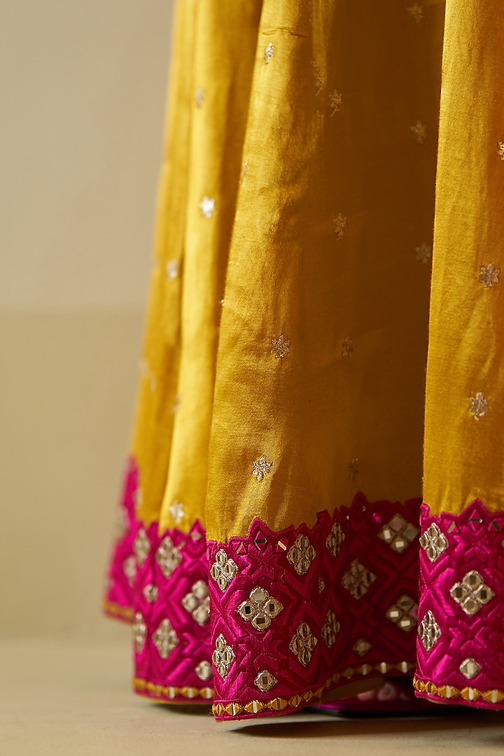 Mustard Satin Silk Embroidered Wedding Sharara Set by Angad Singh at Pernia's Pop Up Shop