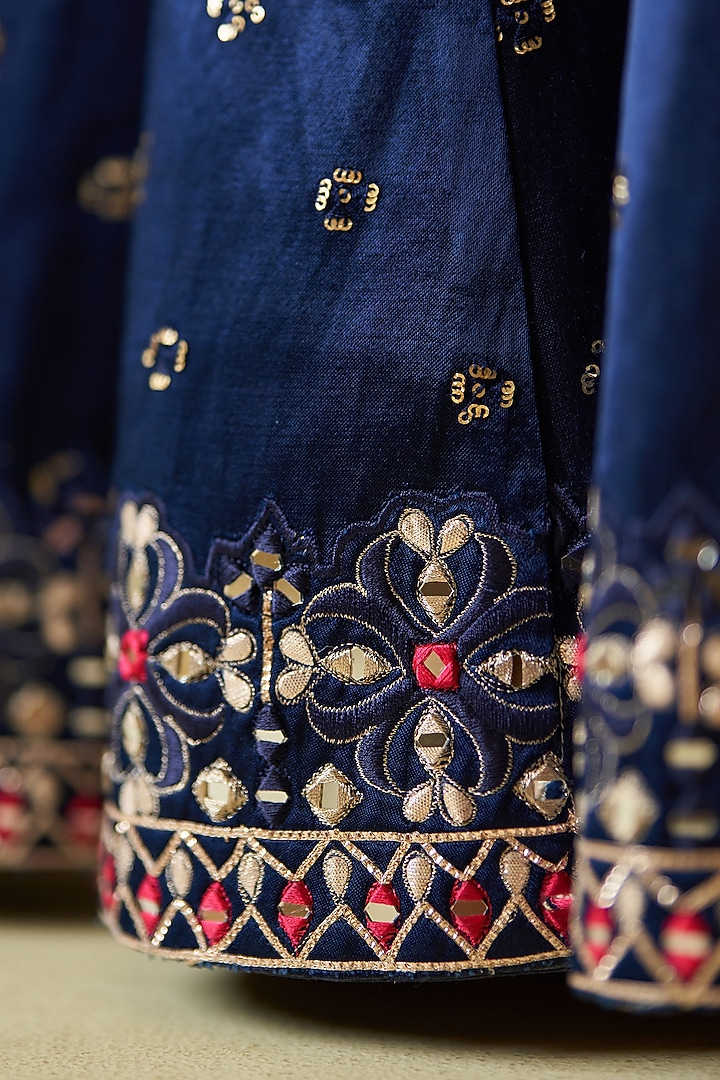 Midnight Blue Satin Silk Embroidered Wedding Sharara Set by Angad Singh at Pernia's Pop Up Shop