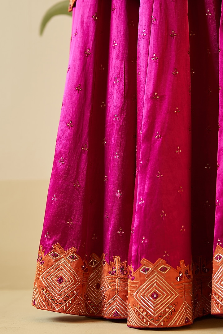 Pink Satin Silk Mirror Work Wedding Sharara Set by Angad Singh at Pernia's Pop Up Shop