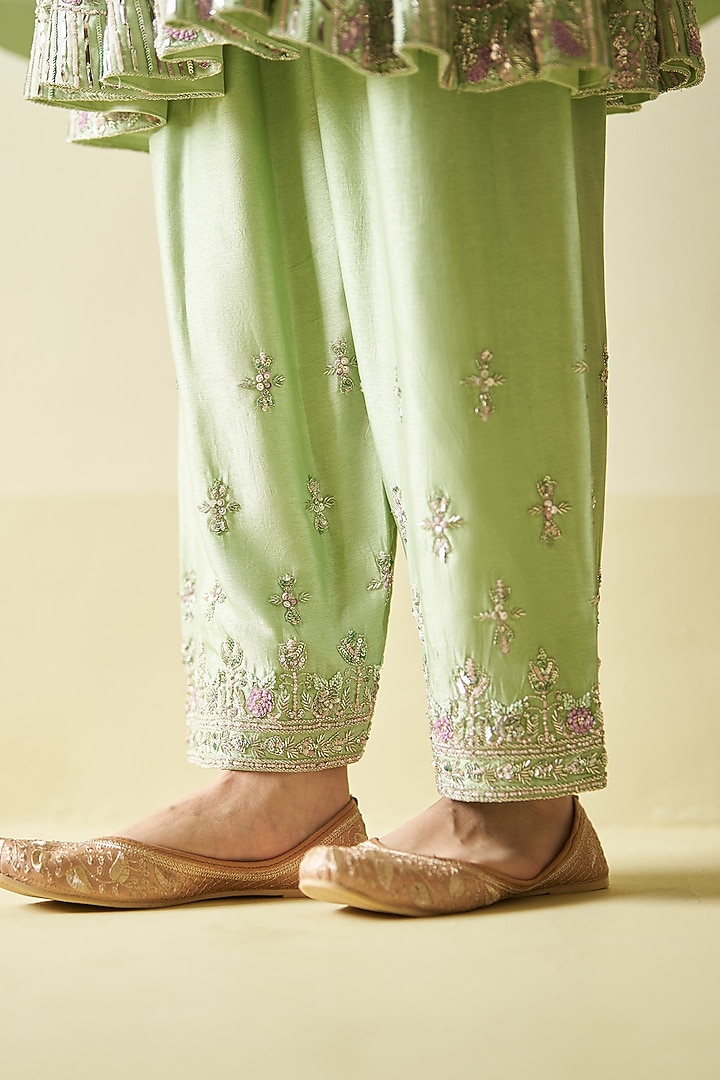 Mint Green Chanderi Silk Sequins & Cutdana Embroidered Bridal Anarkali Set by Angad Singh at Pernia's Pop Up Shop
