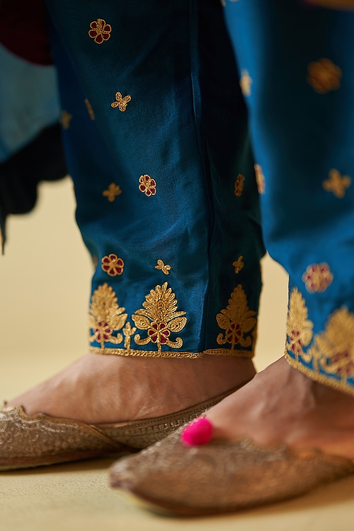 Wine Chanderi Silk Zari Embroidered Choga Kurta Set by Angad Singh at Pernia's Pop Up Shop