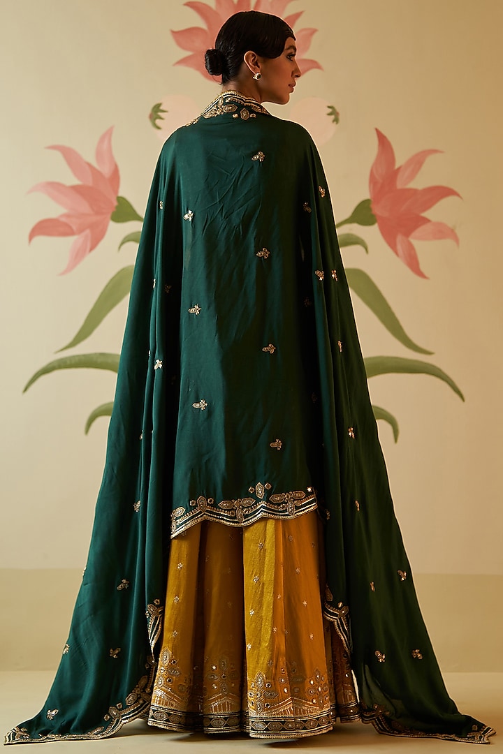 Mustard Yellow Satin Zari Embroidered Bridal Sharara Set by Angad Singh at Pernia's Pop Up Shop