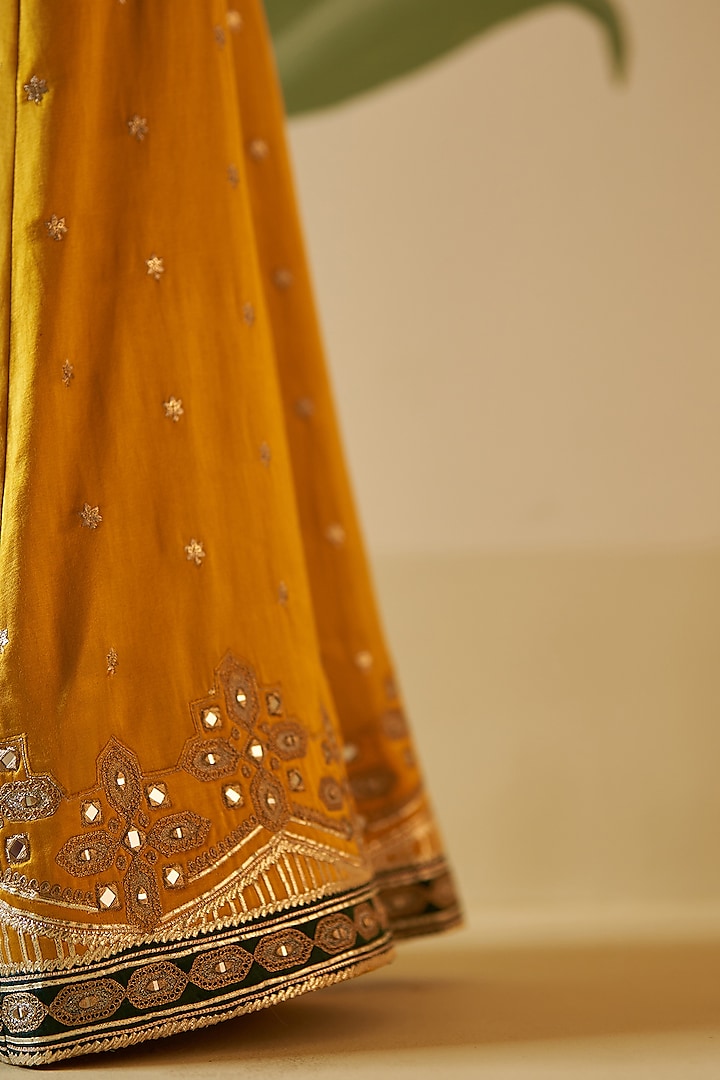 Mustard Yellow Satin Zari Embroidered Bridal Sharara Set by Angad Singh at Pernia's Pop Up Shop
