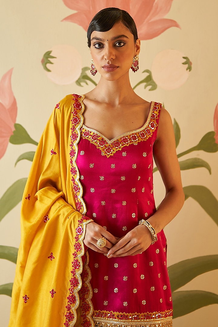 Midnight Blue Satin Zari Embroidered Bridal Sharara Set by Angad Singh at Pernia's Pop Up Shop