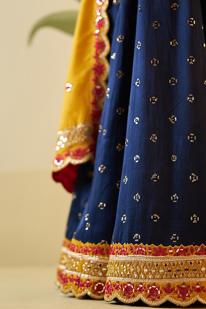 Midnight Blue Satin Zari Embroidered Bridal Sharara Set by Angad Singh at Pernia's Pop Up Shop