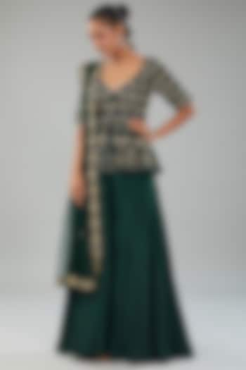 Emerald Green Silk Sharara Set by Angad Singh at Pernia's Pop Up Shop