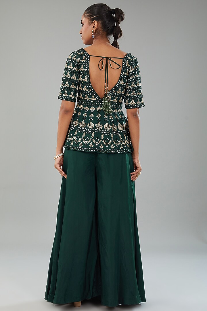 Emerald Green Silk Wedding Sharara Set by Angad Singh at Pernia's Pop Up Shop