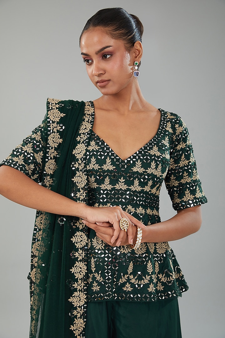 Emerald Green Silk Wedding Sharara Set by Angad Singh at Pernia's Pop Up Shop