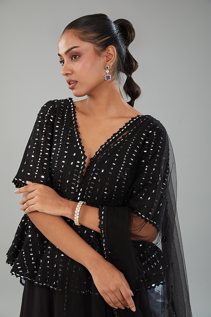 Black Organza Wedding Sharara Set by Angad Singh at Pernia's Pop Up Shop