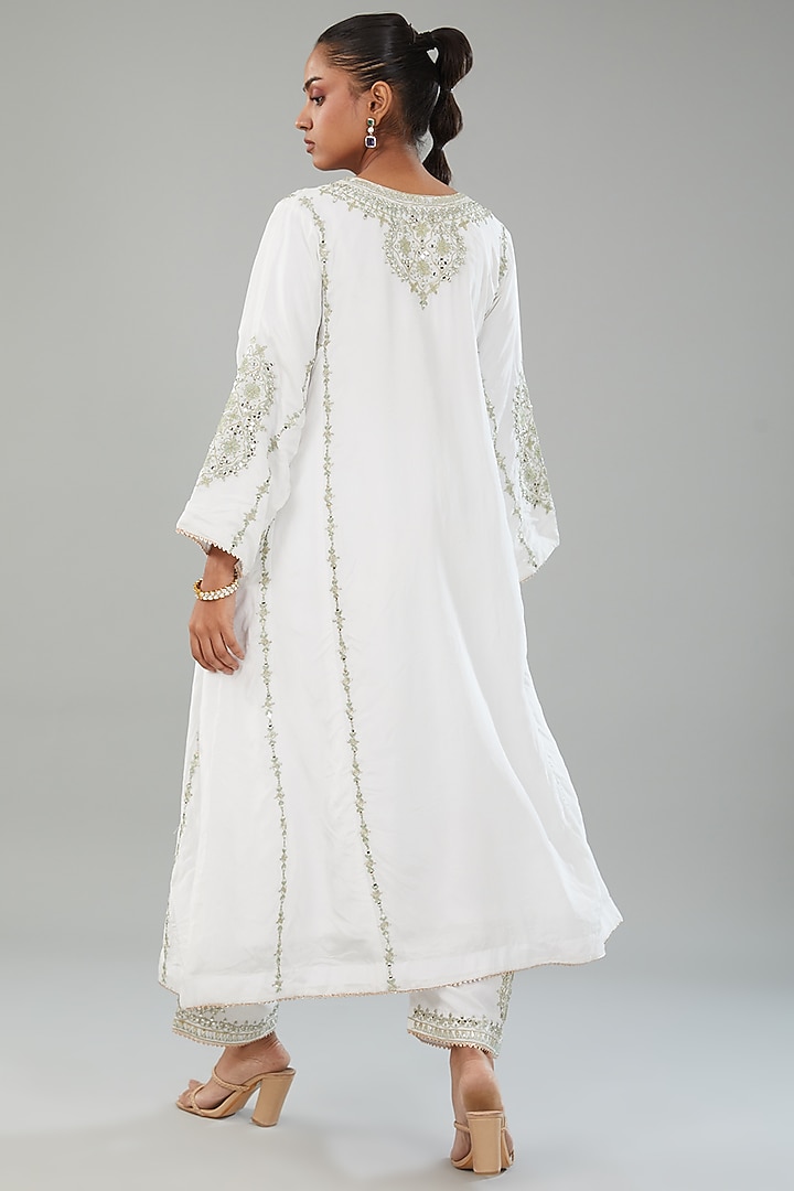 Ivory Silk Thread Embroidered Choga Kurta Set by Angad Singh at Pernia's Pop Up Shop